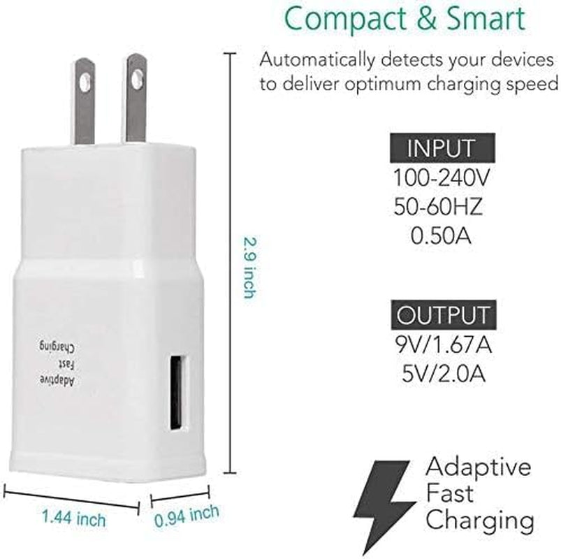 Adaptive Fast Charging USB Wall Charger Adapter for Samsung Galaxy S24 S23 S22 S21S10 S6 S7 S8 S9 / Edge/Plus/Active, Note 5 8, 9, Note 10, LG Quick Charge, Android Phone Travel Plug -2 Pack(White)