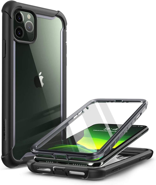 Ares Case for Iphone 11 Pro Max 2019 Release, Dual Layer Rugged Clear Bumper Case with Built-In Screen Protector (Black)