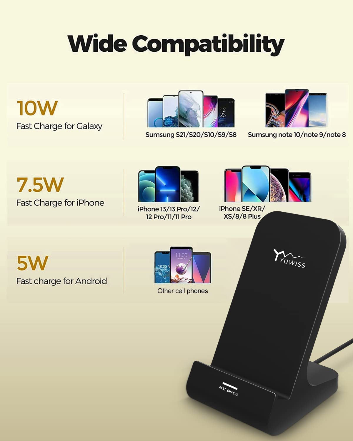 Wireless Charger  Wireless Phone Charger Stand 10W Max Compatible with Apple Iphone 14 13 12/12 Pro Max/ 11Pro/11Pro Max/Xr/Xs Max/Xs/X/8/8Plus, Samsung Galaxy (Black)