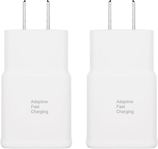 Adaptive Fast Charging USB Wall Charger Adapter for Samsung Galaxy S24 S23 S22 S21S10 S6 S7 S8 S9 / Edge/Plus/Active, Note 5 8, 9, Note 10, LG Quick Charge, Android Phone Travel Plug -2 Pack(White)