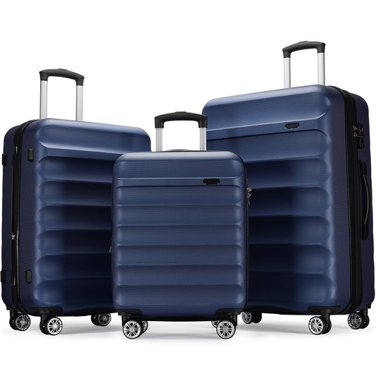 3 Piece Expandable Luggage Sets,Hard Shell Luggage Large Siutcase with Spinner Wheels ,Navy Blue