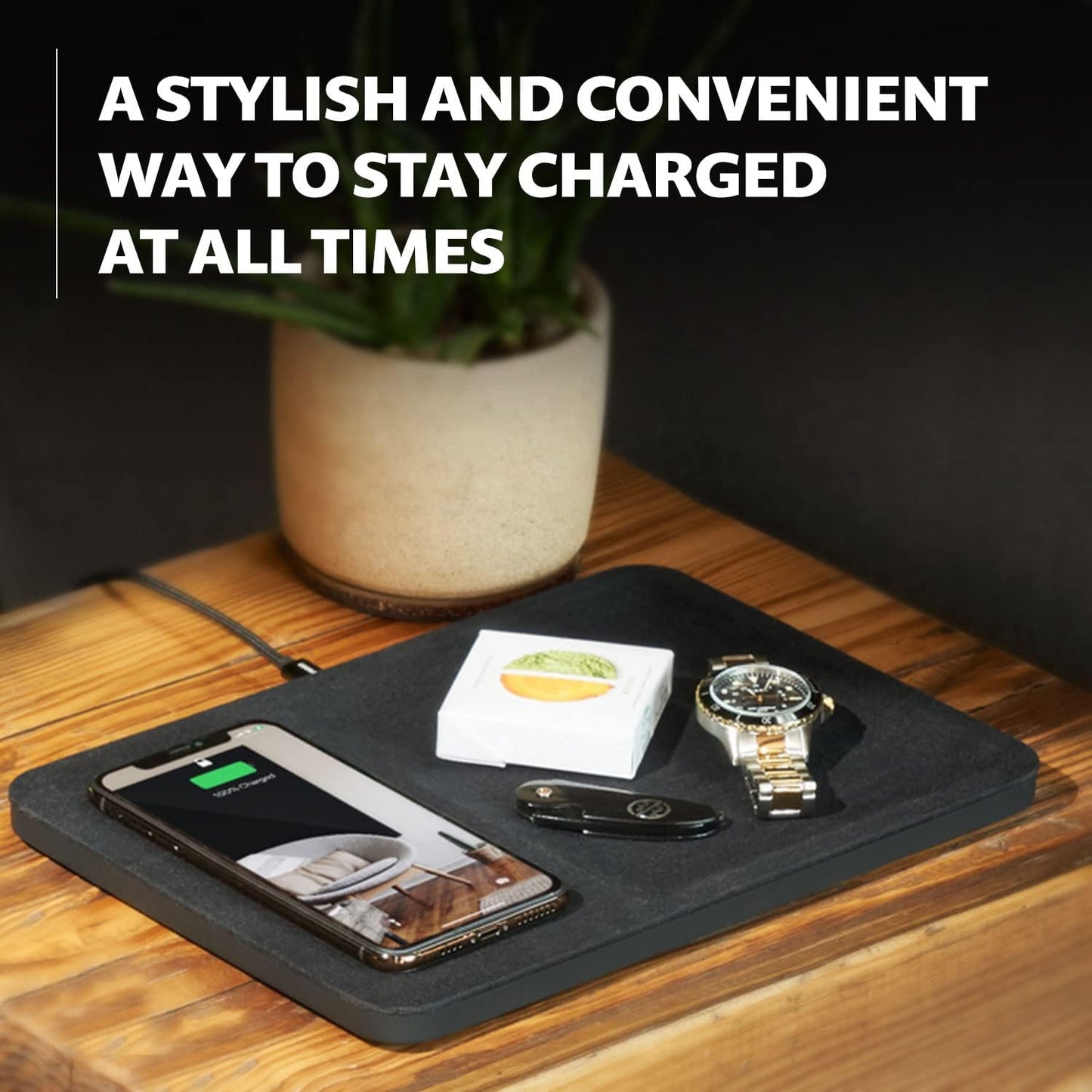 Catch:3 Belgian Linen Wireless Charging Station and Valet Tray (Natural) - Compatible with Iphone 16, 15, 14, 13, 12, 11, X, SE, Galaxy S24, S23, S22, S21, S20, Note, Airpods/Pro