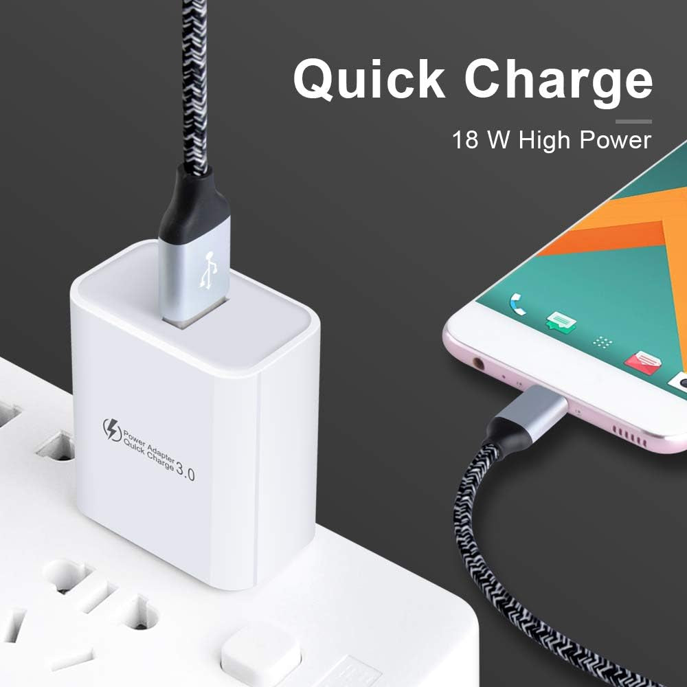 Android Charger, Fast Phone Charger Android Fast Charging Plug Wall Charger Rapid Micro USB Charger Cable Compatible for Samsung Galaxy S7,S6,J8,J7,J3V, LG Stylo 2 3 Plus,Moto G5,G5 Plus,E5 Play E6 E4