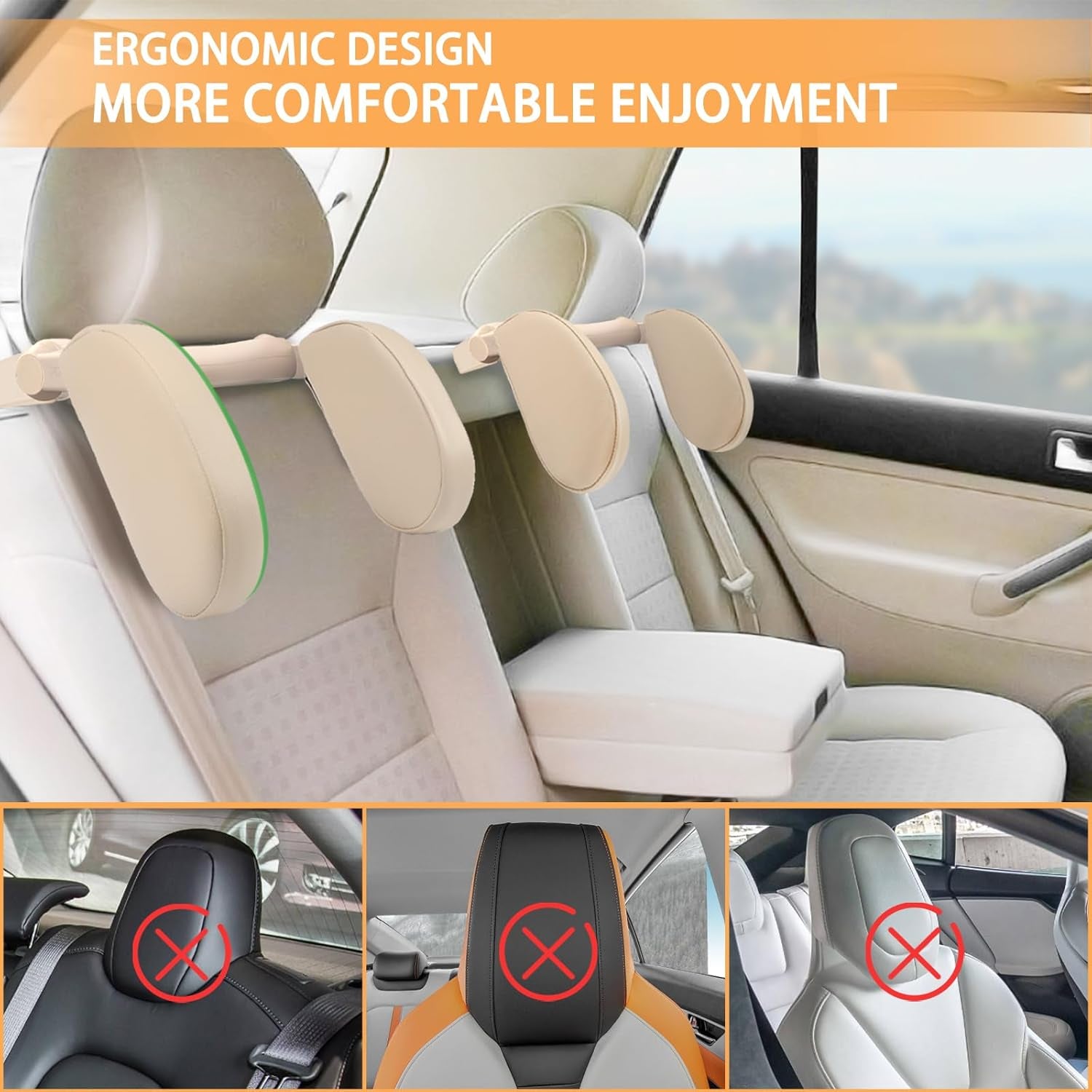 Car Pillow Car Headrest Pillow Car Neck Head Pillow U Shape Travel Headrest Car Travel Pillow Elders Kids Neck Head Support Car Sleeping Cushion Neck Head Rest Car Seat Pillow Road Pal Headrest