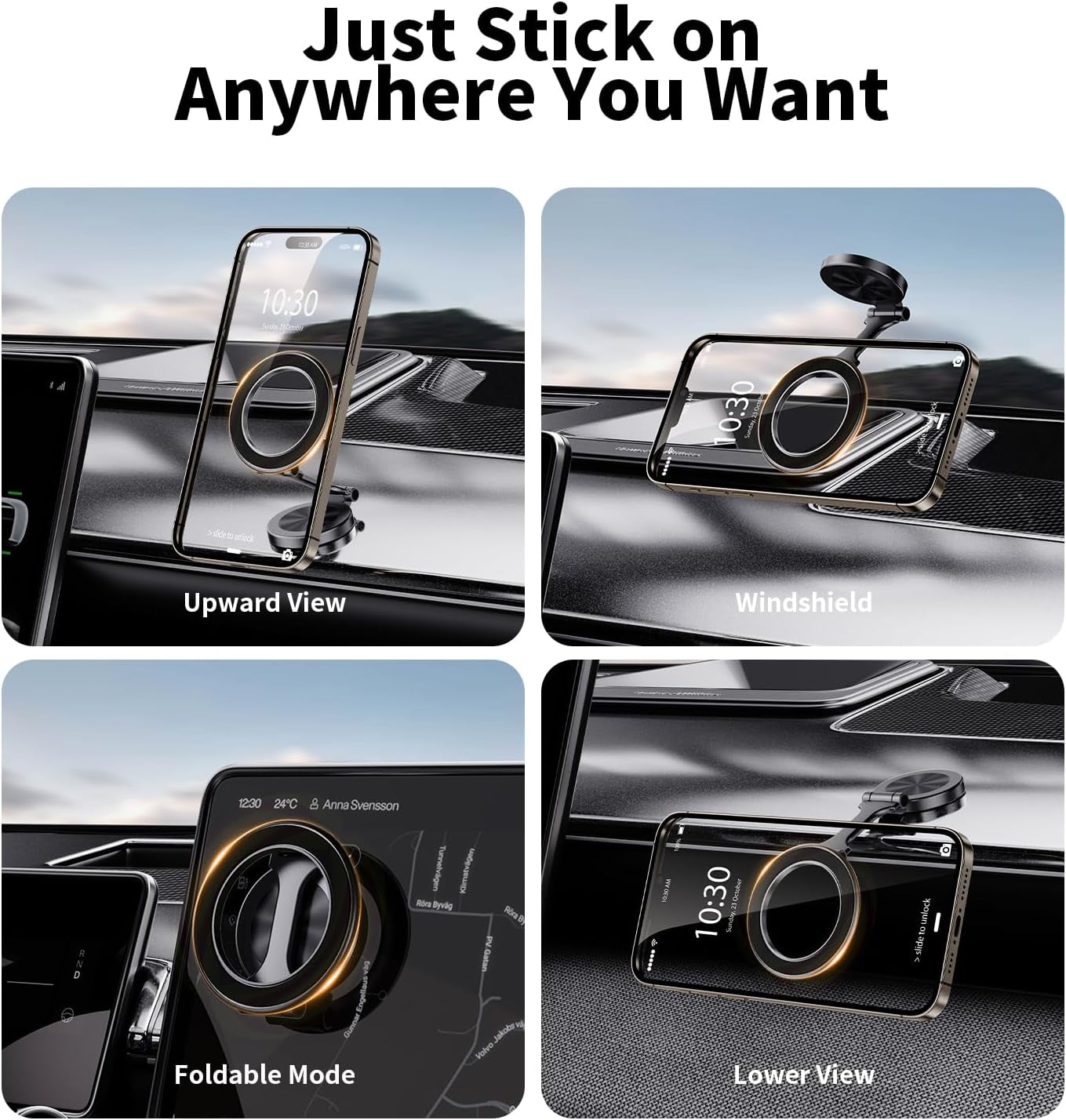 Magnetic Car Phone Holder 360° Foldable Magnetic Phone Holder for Car, Magsafe Magnetic Car Mount Ultra Magnetic Car Phone Holder for All Cell Phones (Black)