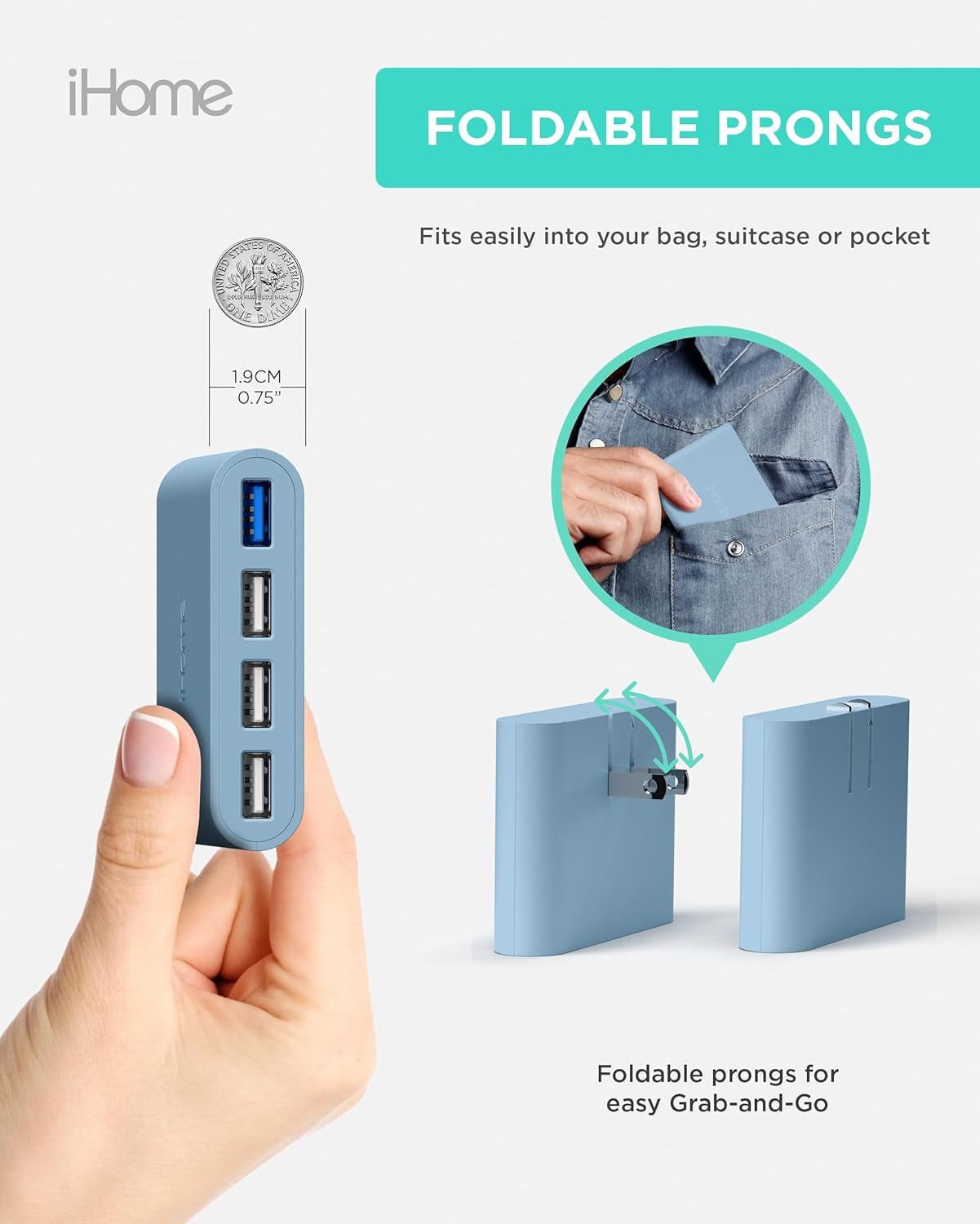 Slim USB Wall Charger: AC Pro Multiport USB Charger, USB Plug Adapter & Phone Charging Block, 4 USB Plugs for Wall Outlet, Flat 4 Port USB Charger & USB Wall Adapter