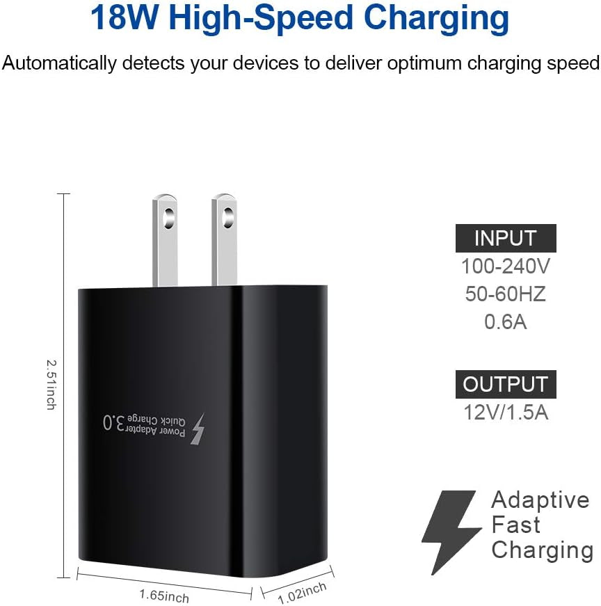 Micro USB Charger, Android Fast Charger,Quick Charger 3.0 USB Fast Wall Charger Plug Micro USB Cable Compatible for Motorola Moto E E5 E4 Plus/Play, E5 Supra, G5 G5S G4 Plus/Play, G6 Play/Forge