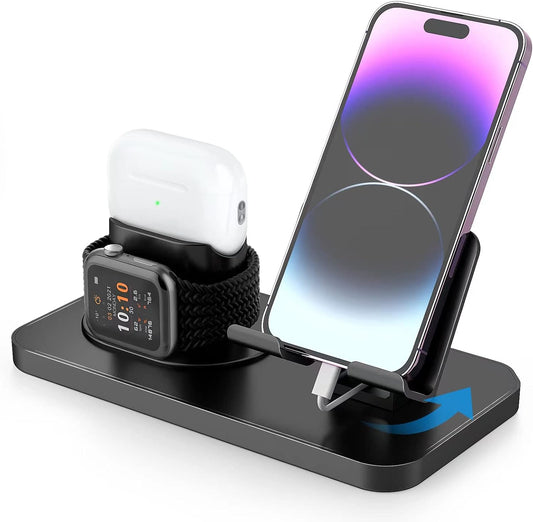 180°Rotation Phone Charger Stand Holder，3In1 Charger Dock, Charging Stand for Apple Iwatch/Airpods/Ipad and Most Smartphones (Black1)