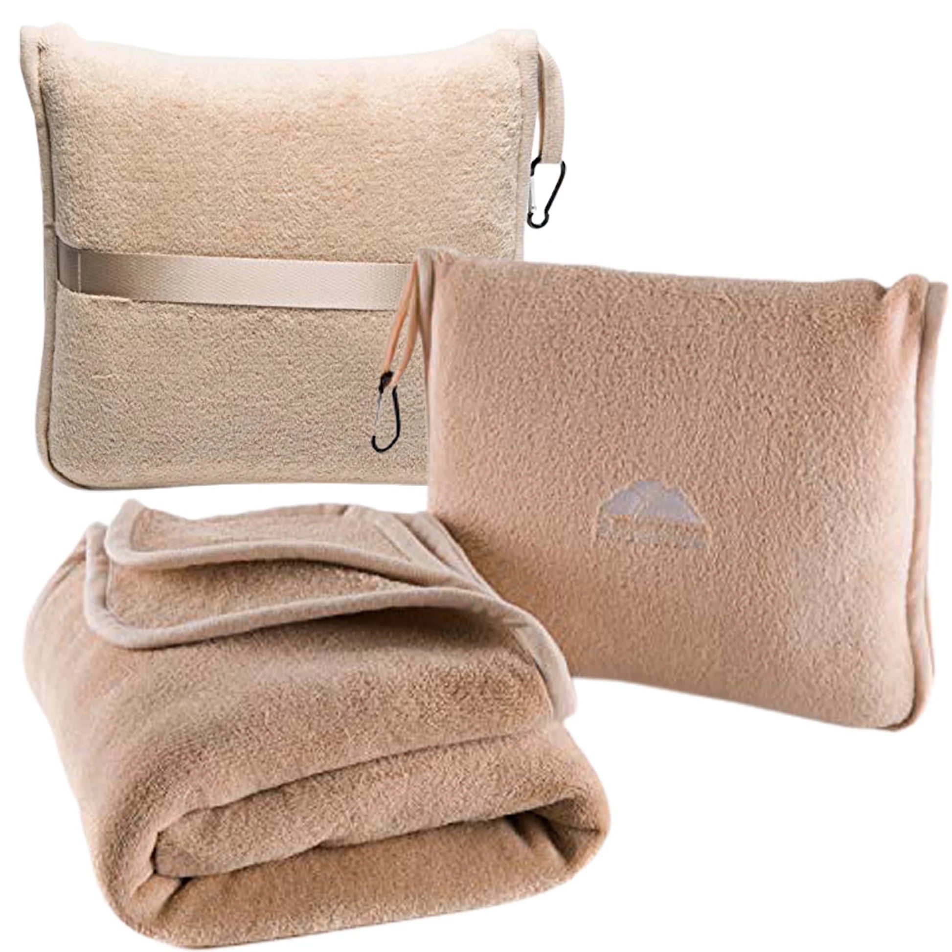 Premium Soft Plush Travel Blanket Pillow Airplane Throw - Beige