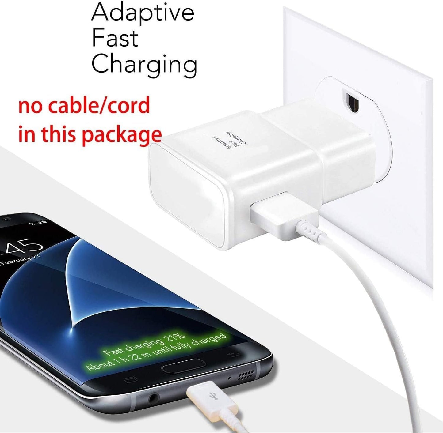 Adaptive Fast Charging USB Wall Charger Adapter for Samsung Galaxy S24 S23 S22 S21S10 S6 S7 S8 S9 / Edge/Plus/Active, Note 5 8, 9, Note 10, LG Quick Charge, Android Phone Travel Plug -2 Pack(White)